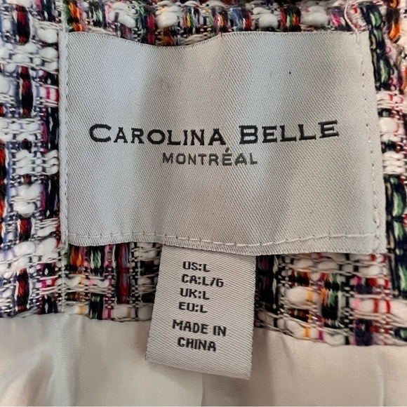 CAROLINA BELLE Montreal Crop Tweed Zip Front Multicolor Blazer Jacket Size L - Picture 15 of 16